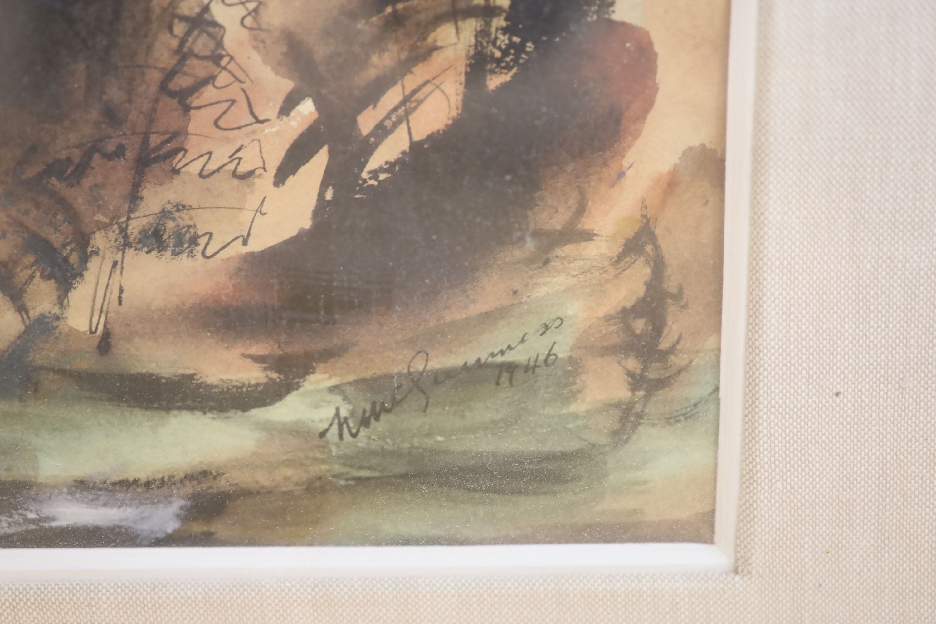 H. Guinness, ink and watercolour, Rolling landscape, signed and dated 1946, 41 x 54cm